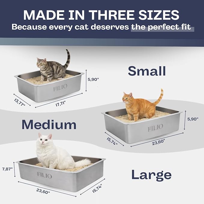 Stainless Steel Litter Box, Non Stick litterbox, Metal Litter pan, Litter Box Steel, Metal cat Box, Steel litterbox, Kitty Litter pan, Stainless Steel tub (Large)