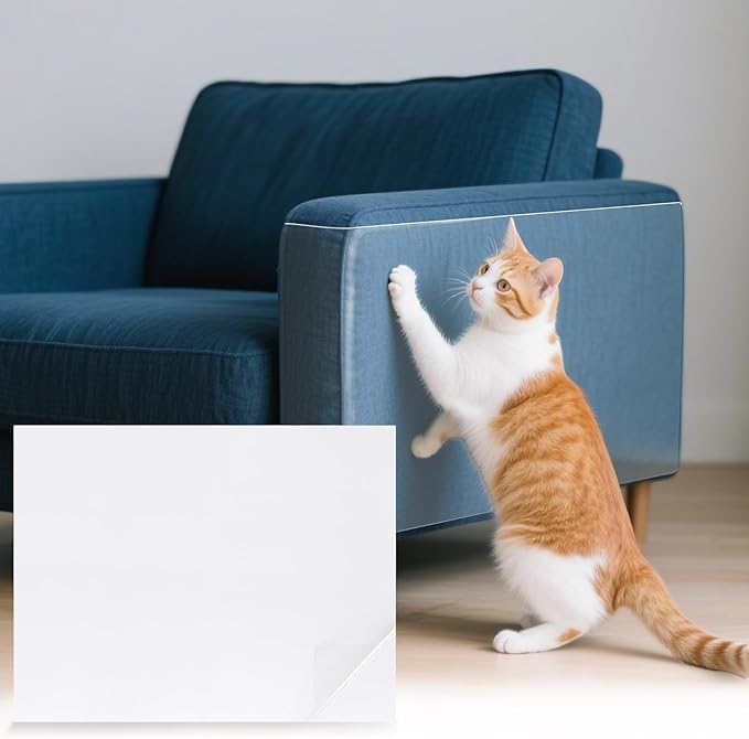 uxcell Anti Scratch Furniture Protector, 4 Sheets 14" x 11" Single-Sided Sticky Couch Protector from Cat Claws, Clear Protectors from Cats Scratching for Sofa Corners, Walls, Doors