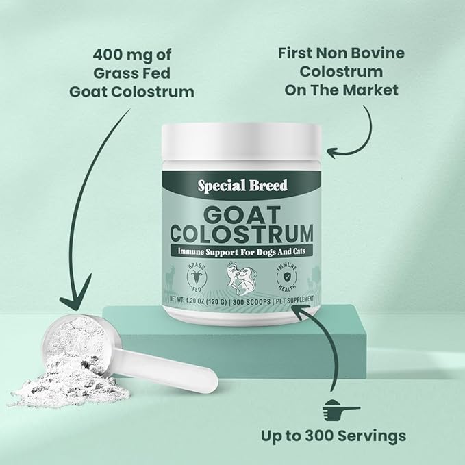 Special Breed Goat Colostrum for Dogs and Cats, Immune Support Supplement for Allergy and Itch Relief, Grass Fed Colostrum Powder - 300 Scoops