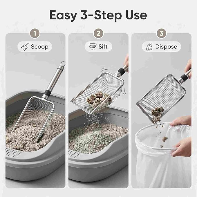 Chicken Poop Scooper 2 Pack, Stainless Steel Chicken Coop Scoop with 3.8mm & 5mm Mesh, Metal Litter Scoop for Chicken Coop Cleaning, Cat Litter Box and Sand