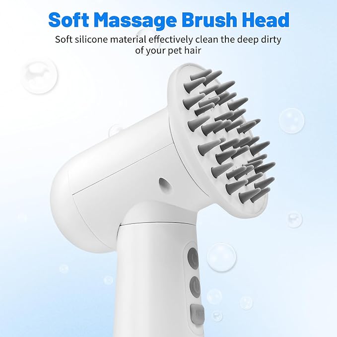 Electric Rotating Massage Dog Shampoo Dispenser with Foam Brush | Rechargeable Pet Bath Tool for Short/Long Hair Grooming & Bathing