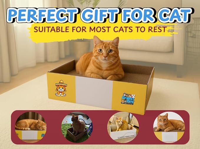 Timmy The Cat’s XL Cardboard Cat Scratcher Box - Snarky Pets Cat Scratch Lounge & Cat Bed - Durable Corrugated Scratch Pad for Large Cats & Chonks-Flat Pack with one pad