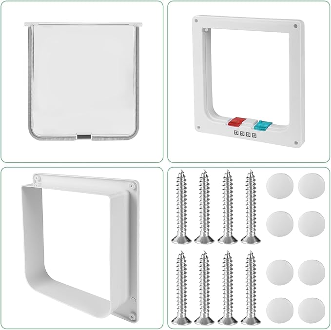 Cat Door- 4-Way Locking Option, Weatherproof & Secure Cat Flap with Easy Installation Kit for Interior/Exterior Doors and Walls (M)