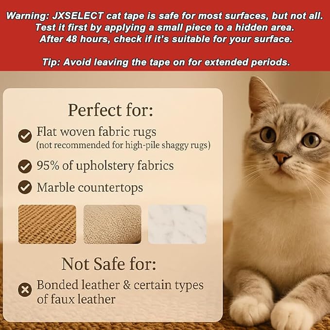 Anti-Scratch Tape for Furniture - Stop Cats from Scratching Couch, Chair Corners, Door Frames, Countertops, and Carpets, Clear Double-Sided Cat Training Tape, 2.5" x 16 Yards Roll