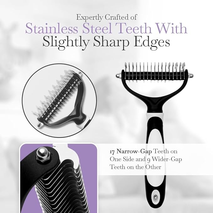 Fuller Brush Pet Dematting Comb – Stainless Steel Blades Remove Tangles, Knots & Mats – Safe for Dogs & Cats with Sensitive Skin – Comfortable Grip, Easy Grooming Tool