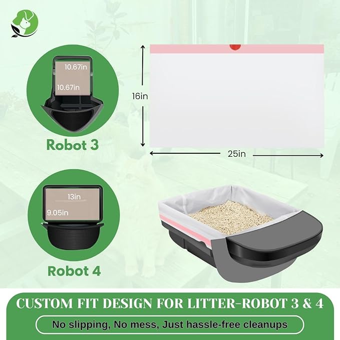 Tailhead Robot Liners – 100% Compostable - Compatible With Litter Robot 3/4 – 25" x 16" – Drawstring Close – Scent & Toxins Free – 40 Micron - Rip & Tear Resistant – 20 Count