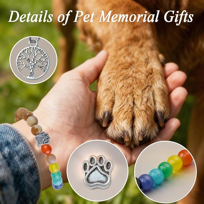 Pet Memorial Gifts, Sympathy Gift for Loss of Dogs and Cats, Chakra Rainbow Bridge Bracelet for Women Men Who Lost Pets