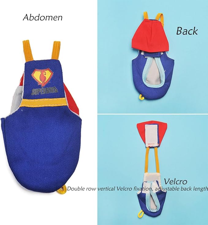 Parrot Flight Suit Diaper (Without Leash) - Reusable Bird Diaper for Budgies, Lovebirds, Cockatiels, and More - Fabric Bird Suit (Blue Superman-M)