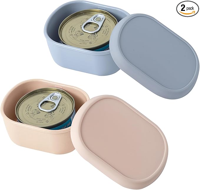 SLSON Canned Cat Food Storage Container for 3oz Cat Cans, 2Pack Silicone Airtight Can Cover Pet Food Sealer Reusable Sealing Box for 2.56''/65mm Can Keep Food Fresh