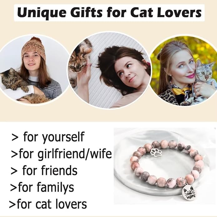 Cat Mom Gifts: Beaded Bracelet Paw Print for Women, Cat Lovers - Birthday, Christmas, Valentine's, New Year