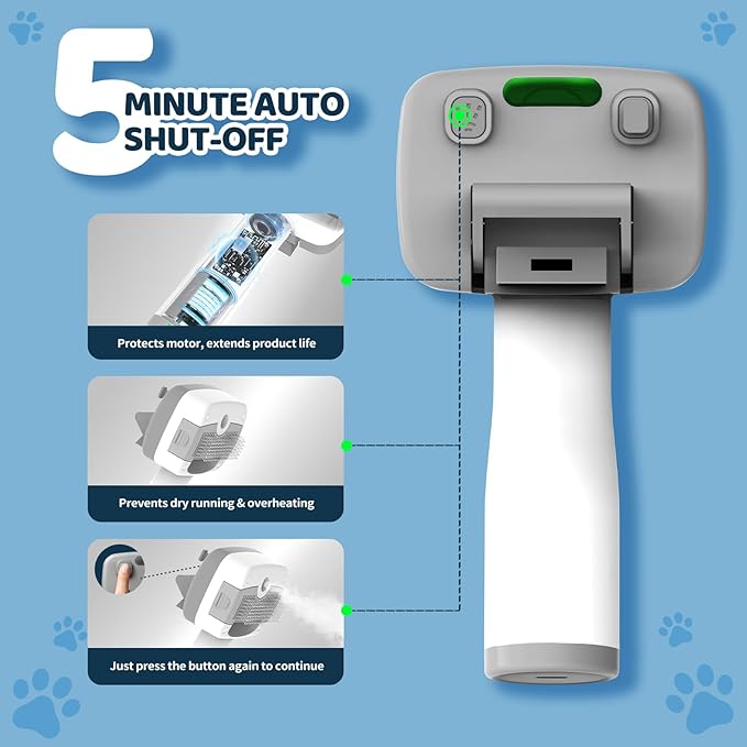 Pet Steam Brush for Dogs & Cats,5-in-1 Self-Cleaning Dog Steam Brush with 3 Swap-in Heads (Grooming, Dematting, Deshedding),Cat Spray Hair Removal Comb,Includes Pet Essence & Storage Case