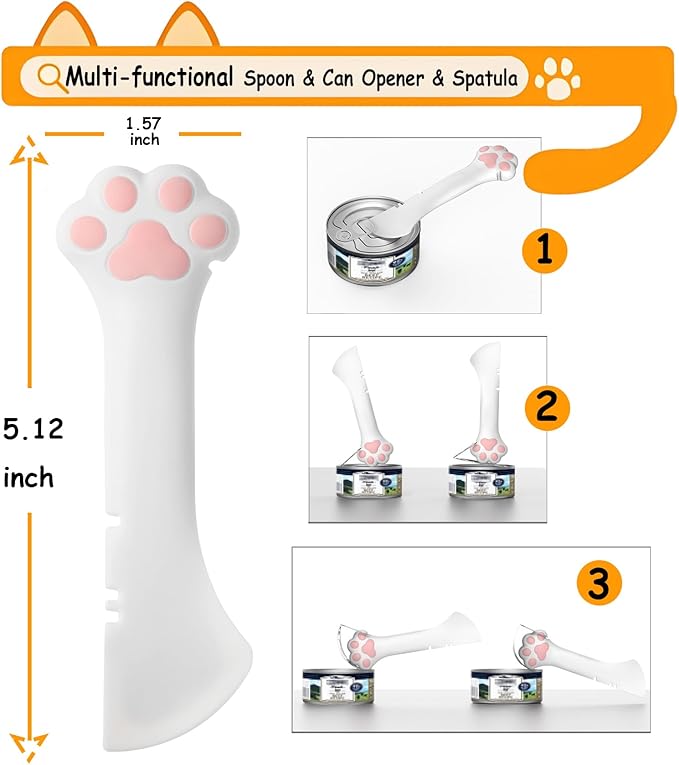 Joyinjojo Cat Food Can Lids with Cat Food Spoon, 4 Pack Small Silicone Pet Food Can Covers Lids for Cat Food Cans 3 oz, Multi-Functional Cat Spoon Can Opener Spatula for Canned Wet Food