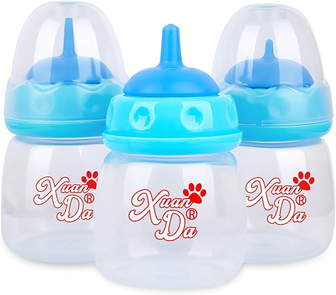 Pet Feeding Bottle,3 Pack 60ml Nursing Bottle, 3 Sizes Nipples with Ventilation Valve Resistant Tearing Perfect for Puppies, Kittens, Small Wildlife（Blue）