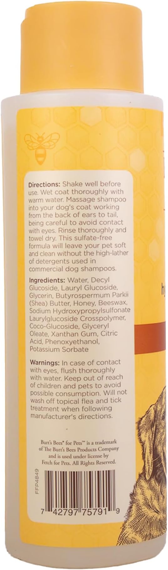 BURT'S BEES FOR PETS Hypoallergenic Dog Shampoo with Shea Butter and Honey, Gentle Fragrance Free Shampoo for Sensitive Dogs with 95% Natural Origin Skin and Coat Formula, 16 Fl Oz - 6 Pack