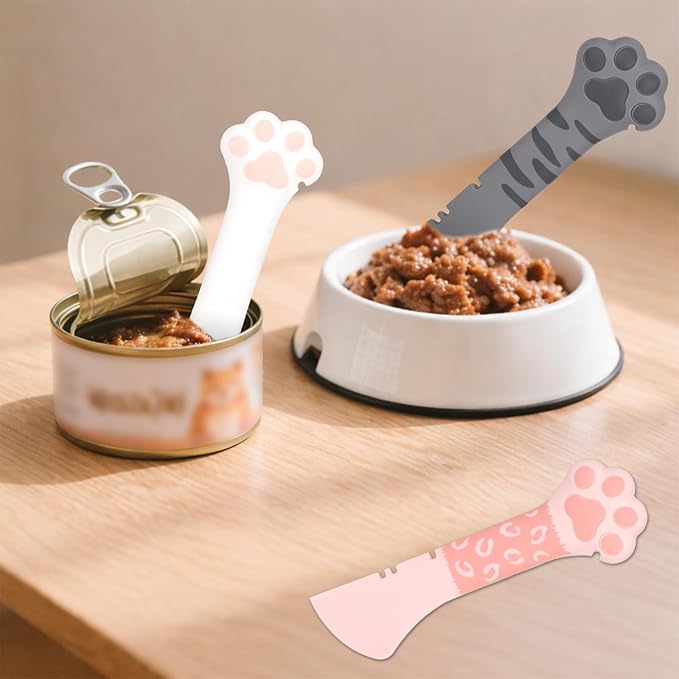TOYMIS 3pcs Dog Cat Food Spoons, Adorable Cat Paw Food Can Spoons Silicone Can Opener Multifunctional Pet Spatula Scoop Suitable for Pet Supplies (3 Colors)