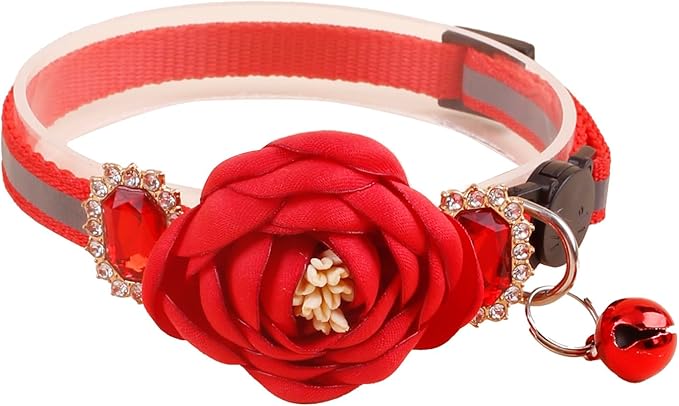 2 Pack Cat Collar Pink Floral with Bell and Removable Flower Bowtie Breakaway Adjustable Cat Collar for Girl Kitten Puppy Small Cats Dogs Daily Decoration (XQ9-4) (XQ9-1)