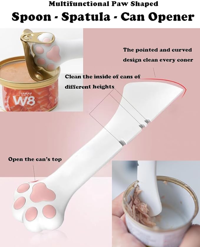 Joyinjojo 2 Pack Dog Cat Food Spoon Spatula, Cute Paw Pet Can Opener Mixing Spoons for Dog Cat Wet Food, Small Silicone Spatula Cat Treat Spoon Pet Cannd Food Scoop for Dog Cat, White