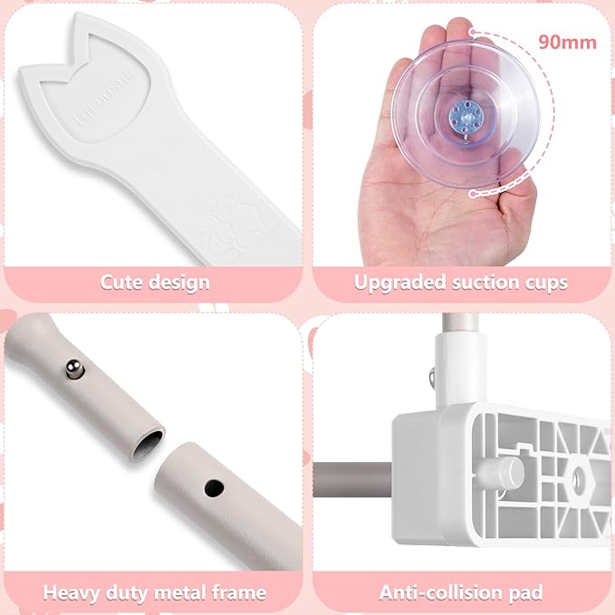 2 Pack Cat Window Perch,Cat Window Hammock Cordless Foldable Window Bed with 4 Large Strong Suction Cup,Reversible Cushion Cover,Metal Frame Easy to Adjust Window Seat Holds up to 40lbs(White，M