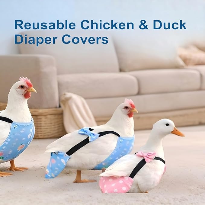 Reusable Chicken & Duck Diaper Covers, Breathable Poultry Diaper for Indoor Interaction, Elastic Strap Design for Comfortable Fit, 4 Pack (S)