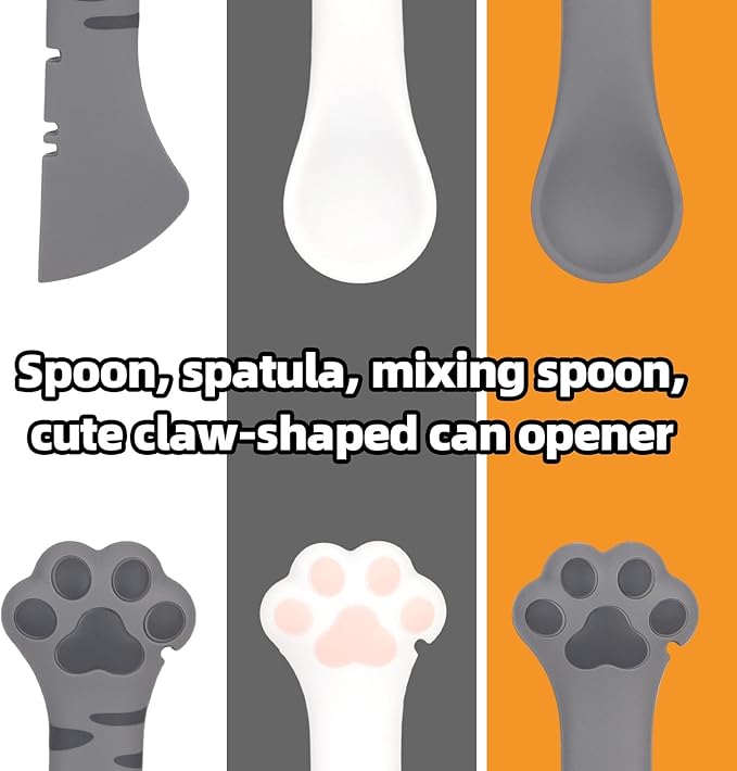 TOYMIS 3pcs Pet Food Can Spoon, Silicone Can Opener Multifunctional Pet Spatula Scoop Mixing Spoons Cute Paw Spoon for Wet Food for Cat Dog Feeding Supplies