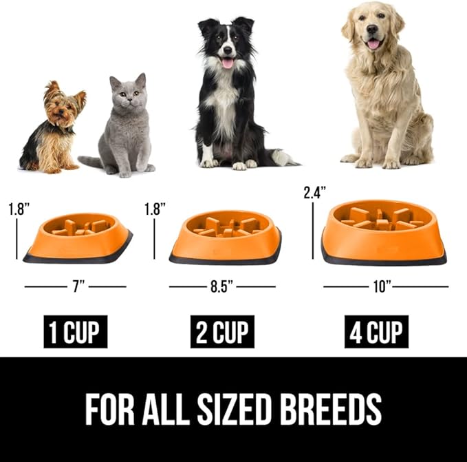 GORILLA GRIP Patented BPA Free Slow Feeder Dog Bowls, Interactive Puzzle Toy for Dogs and Cats Food Training Enrichment, Keeps Pets Busy and Prevents Puppy Overeating, Small Breeds, 1 Cup, Orange