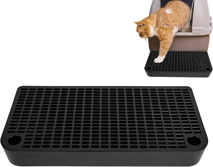 Cat Ramp Litter Box Step, Small Senior Cat Litter Box Mats Ramp for Floor with Filter Function, Low Entry Cute Cats Food Mat Stairs Prevent Tracking, Silicone Small Boxs Shield Catcher Mat Black