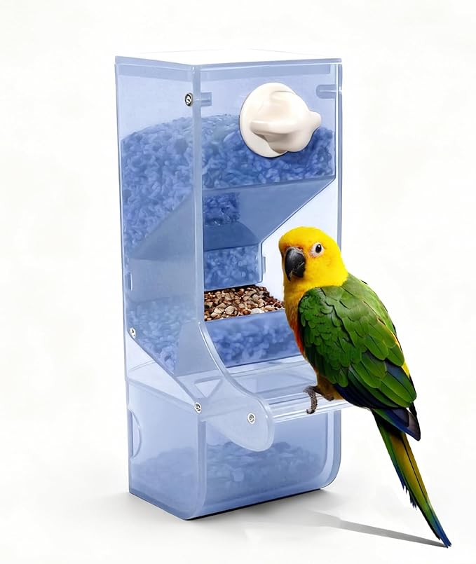 AOTU Automatic Bird Feeder for Cage Crack-Resistant Plastic Parakeet Cage Accessories No Mess Bird Cage Seed Catcher for Small Medium Birds Parrots Cockatiels Parakeets Conures Canaries (Light Blue)