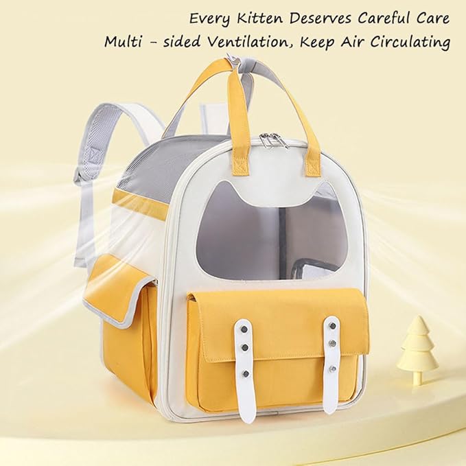 Pet Backpack, Canvas Transparent Cat Travel Backpacks, Breathable Multi-Purpose Small Dog Travel Bag with Handles, Suitable for Camping and Outdoor Activities (Yellow)