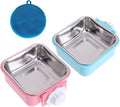 Love Dream Crate Dog Cat Bowls, Removable Stainless Steel Hanging Pet Cage Bowls Kennel, Food Water Feeder with Bolt for Puppy Birds 2 Pack with Silicone Sponge Dish Brush