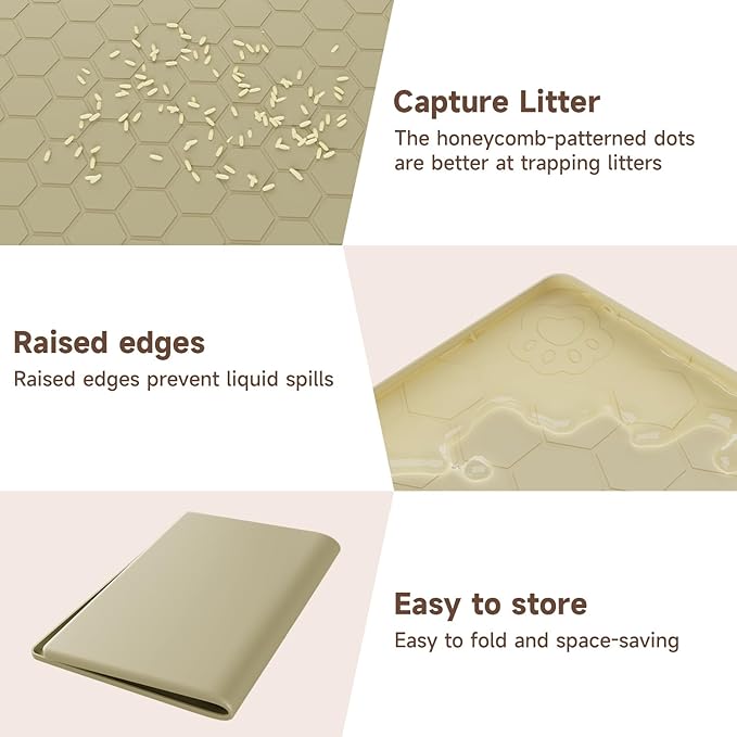 Pawinner Cat Mat for Litter Box, 40" X 28" Large Silicone Cat Litter Trapping Mat, Waterproof Cat Litter Mat, Soft on Kitty Paws, Easy to Clean, Non-Slip Kitty Scratch Pad for Floor(Yellow)