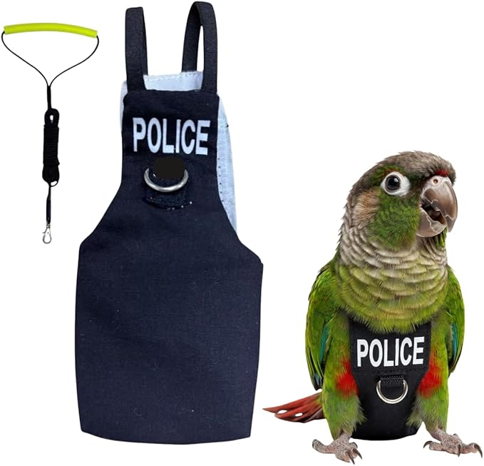 Bird Diaper Flight Suit, Cute Cosplay Parrot Clothes, Easy-to-Wear Washable Nappy, Durable Metal Ring Harness for Cockatiel, Conure, African Grey, Parakeet Outdoor Flying (with Leash,M)