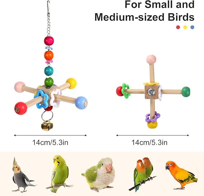 2 Pcs Bird Spinner Toys for Parrots with Bells, Parrot Chewing Hanging Toys for Small and Medium Birds, Parakeet, Cockatiel, Conure, Lovebird, Budgie, Cage Toy