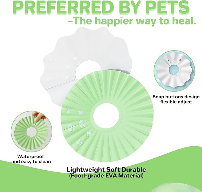 2 Pieces Soft Cat Cone Collar– Adjustable Lightweight Recovery E-Collar to Stop Licking, Scratching & Biting After Surgery, Comfortable Wound Healing Cone Alternative (Green, L)