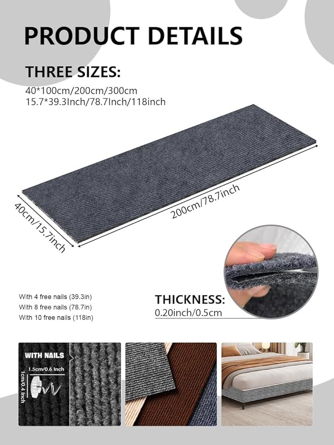Cat Scratching Climbing Carpet Mat, Adhesive Trimmable Cat Scratcher Furniture Protector, Cat Post Covered Pad Replacement for DIY Cat Tree Shelf Steps Couch Corner Wall(Darkgrey,78.7x15.8In)