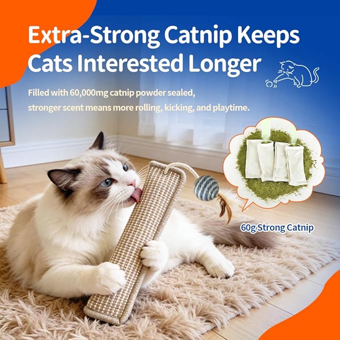 (2-Pack) Yesibeike Refillable Catnip Kicker Toy Kits, Washable Sisal Cover, 60g Catnip Pouch Each, Two Sisal Balls, Side Holes for DIY Teasers, Reinforced Stitching, Natural Odor Free Materials