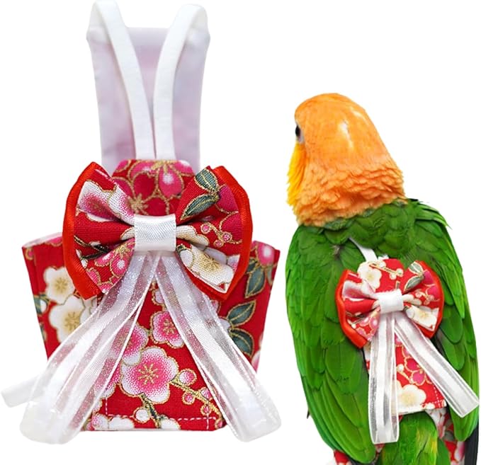 Bird Diaper Cockatiel Clothes Flight Suite, Reusable Parrot Nappy with Waterproof Inner Layer, Cute Pigeon Pants Urine Wet Suit Costume for Conure Macaw (Red,XS)