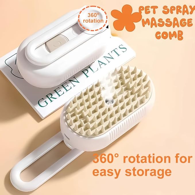 Steam Brush for Cat and Dog Shedding White Rechargeable Pet Grooming Brush Anti-Static Deshedding Tool with Massage & Cleaning Comb for Long Short Hair