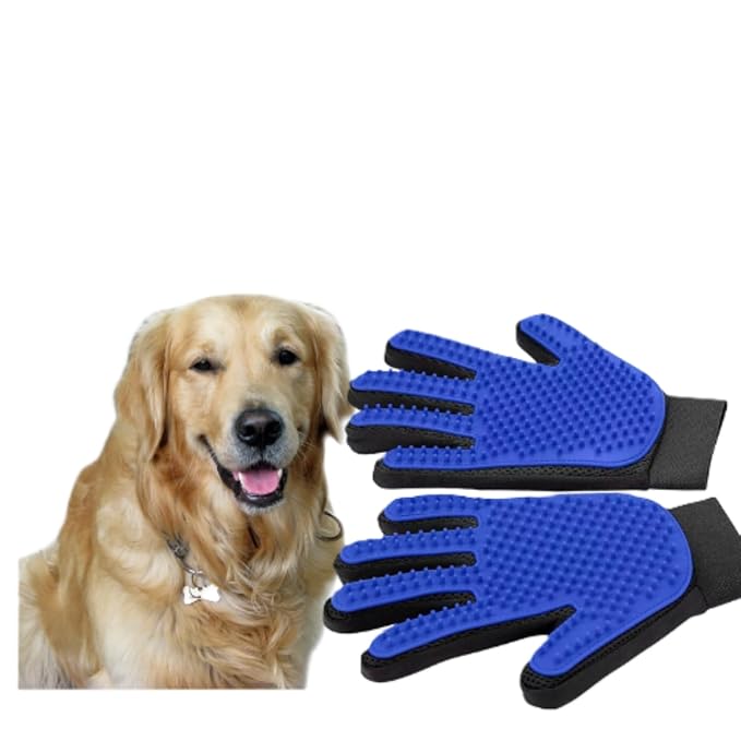 Pet Grooming Glove(1 Pair), Blue and Black, Deshedding Brush Mitt for Dogs and Cats