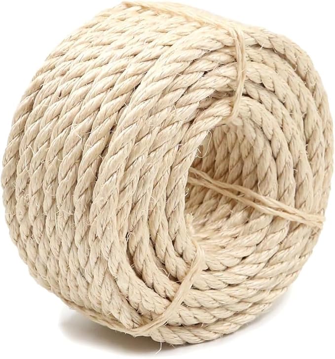 Natural Sisal Rope for Cat Scratcher Replacement, Durable Cat Tree Post Repair Cord for DIY Projects, Climbing Towers, Furniture Protection, Scratch Pad, Crafts, Garden, and Home Décor Use
