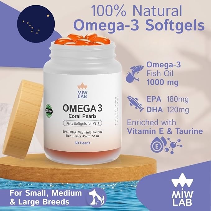 Omega 3 Fish Oil for Dogs and Cats EPA + DHA + Taurine + Vitamin E Vet Developed Formula 60 Softgels Supplement for Strong Joints Arthritis Support Soft Coat and Natural Shine Wild-Caught Salmon