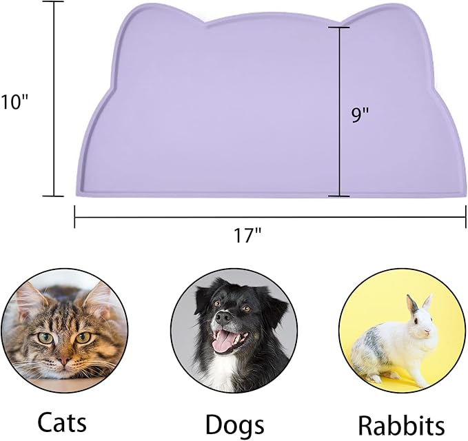 Cat Food Mat, Silicone Pet Feeding Mat for Floor Non-Slip Waterproof Dog Water Bowl Tray Cushion (17" x 10", Periwinkle Blue)