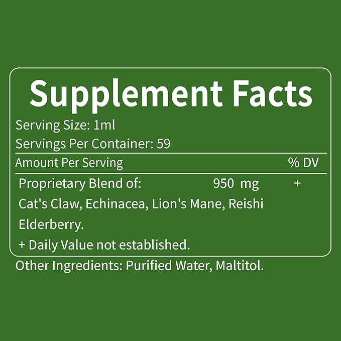 Cat's Claw herb (Uña de Gato) Immune Support Liquid Drops, 5-in-1 Herbal Supplement with Echinacea & Elderberry Extract, Alcohol Free Tincture for Immunity Boost, Joint & Bone Health. 2 oz