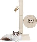 34‘’ Tall Cat Scratching Post with Premium Sisal Rope for Indoor Scratcher Post Tree for Indoor Cat Toy with Mouse Hole, Hanging Ball for Adult Cats and Kittens(Beige)
