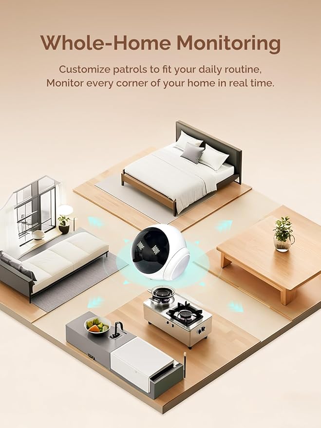 Orison Smart Mobile Pet Camera Robot, 1080P HD Indoor Pet Camera for Home, Auto Patrol & Auto Recharge, Night Vision, Two-Way Audio, App Control, Local Storage