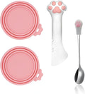 SJANE Cat Food Can Spoons & Can Lids | 4 Pcs | Multi-function Opener | Silicone Pet Food Covers | Stainless Steel Wet Food Spoon for Cats and Dogs(Pink)