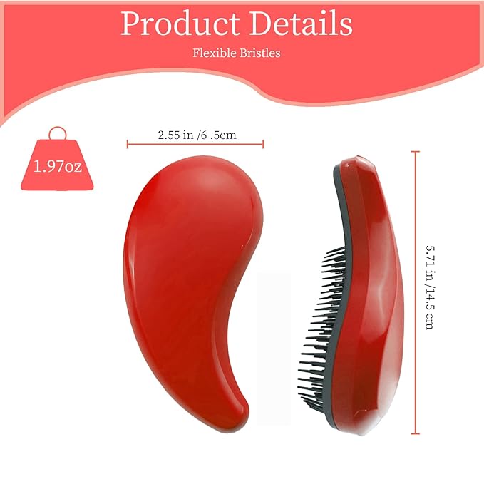 Comma-Shaped Small Dog Brush, Fit for Yorkie, Shih Tzu, Maltese Maltipoo Pomeranian - Gentle Soft Bristles for Effortless Pet Hair Removal, Puppy Essentials (Rose Red)