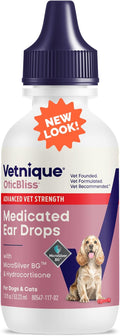 Vetnique Oticbliss Cat & Dog Ear Infection Treatment Drops, MicroSilver Yeast Infection Treatment for Dogs, Hydrocortisone for Itching, Redness Swelling (Ear Infection)