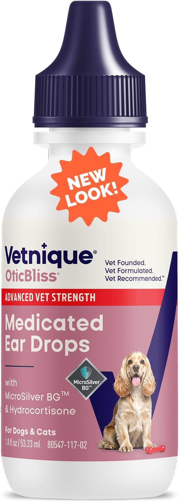 Vetnique Oticbliss Cat & Dog Ear Infection Treatment Drops, MicroSilver Yeast Infection Treatment for Dogs, Hydrocortisone for Itching, Redness Swelling (Ear Infection)
