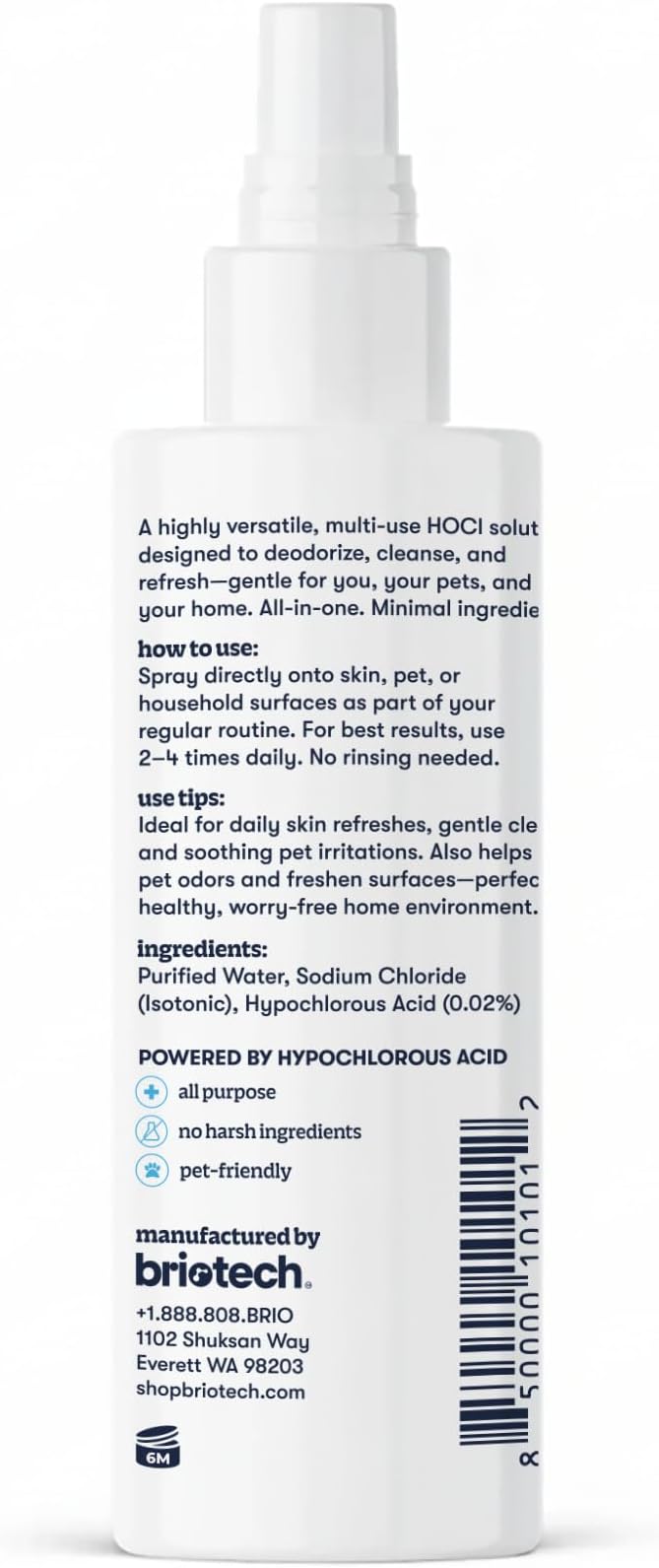 BRIOTECH Pure Hypochlorous Acid Spray and Cleanser, Original Premium HOCl Topical Solution, Multi-Purpose Cleaner, Family Approved & Pet Friendly, 2 fl oz Travel Size