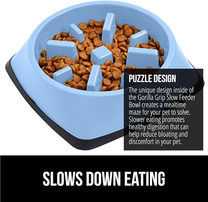 GORILLA GRIP Patented BPA Free Slow Feeder Dog Bowls, Interactive Puzzle Toy for Dogs and Cats Food Training Enrichment, Keeps Pets Busy and Prevents Puppy Overeating, All Breeds, 2 Cup, Light Blue